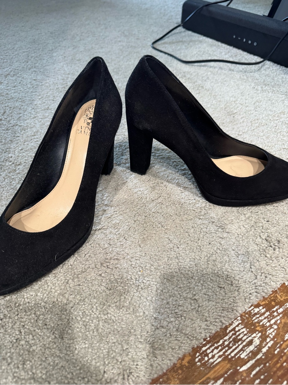 Vince Camuto Black Suede Block Heel Pumps